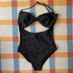 Scallop Trim One Piece Black Swimsuit